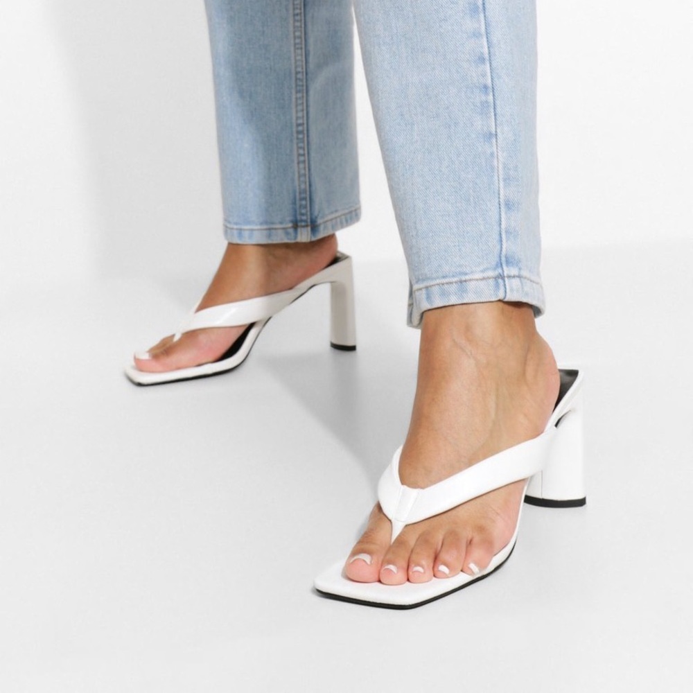 White, square toe, heel sandals